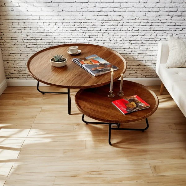 Juego Mesa De Centro Living 80+60cm Color Madera Café