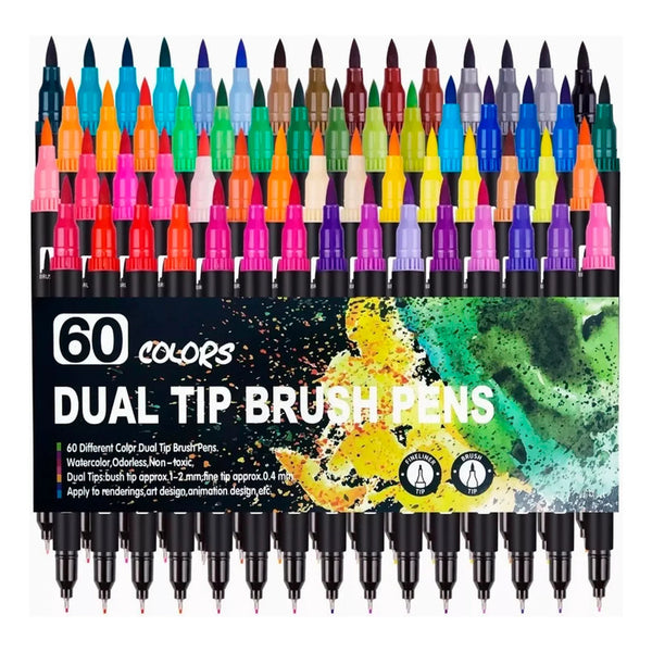 Marcadores De Doble Punta Tipo Pincel 60 Colores