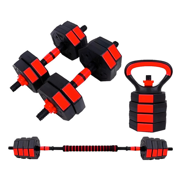 Mancuernas Ajustables Set 20kg 3 En 1 + Barra + Kettlebell Negro