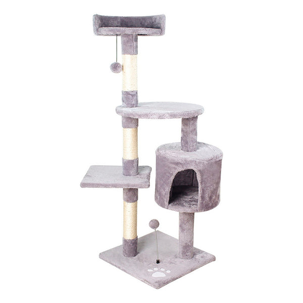 Rascador Torre 112cm Gatos Casita Árbol Terciopelo +pompones Gris