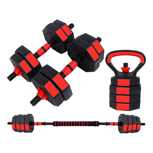 Set Mancuernas Ajustables 15kg 3 En 1 + Barra + Kettlebell Negro