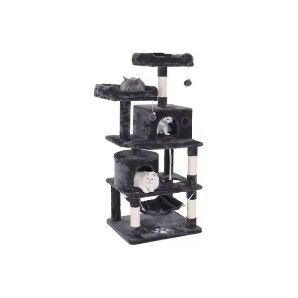 Rascador Gatos Tipo Torre 170cm + Hamaca Arbol Terciopelo Gris