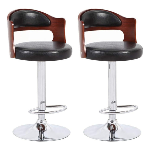 Pack 2 Sillas Piso Bar Taburete Regulable Madera/ecocuero Acero Inoxidable Plateado
