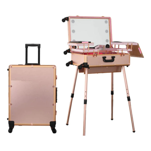 Maleta Profesional Con Luces Y Parlantes Tamaño L Rosa