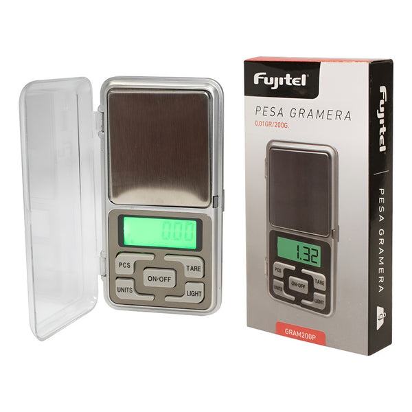 Balanza Pesa Gramera Mini Centigramos Hasta 200g Fujitel Gris