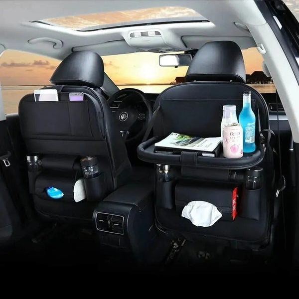 X2 Ecocuero Organizador Auto Respaldo De Asiento Portavasos Negro