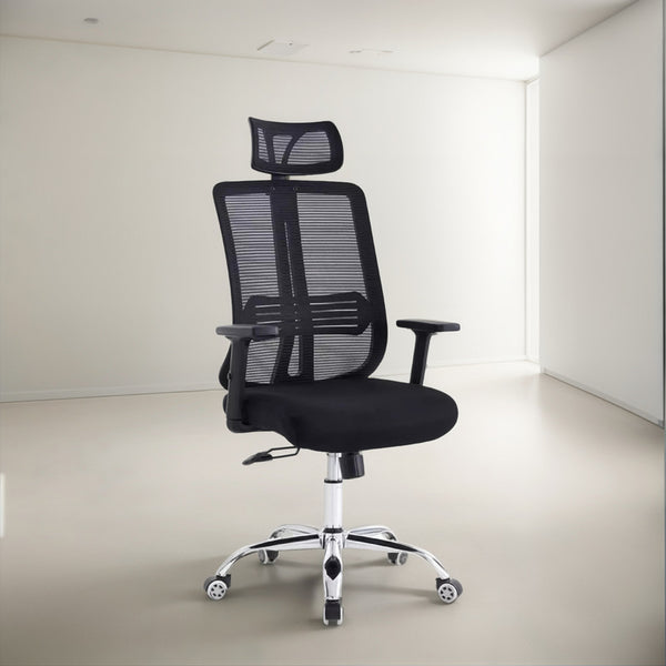 Silla De Escritorio Cuba Alta Regulable Y Cabecero Negro Tela