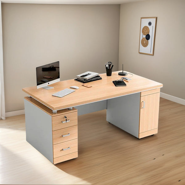 Escritorio Moderno Con Cajoneras 120x60x77cm Para Oficina Marrón Claro