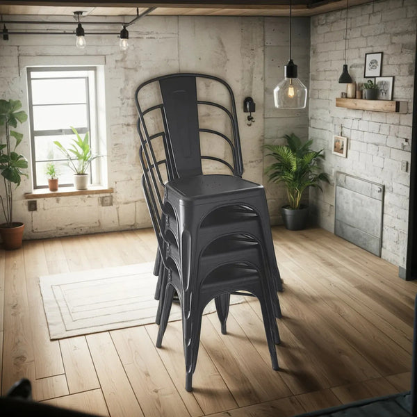 Set De 4 Sillas Áncora De Comedor Tipo Tolix Negras Arabesco Negro Negro