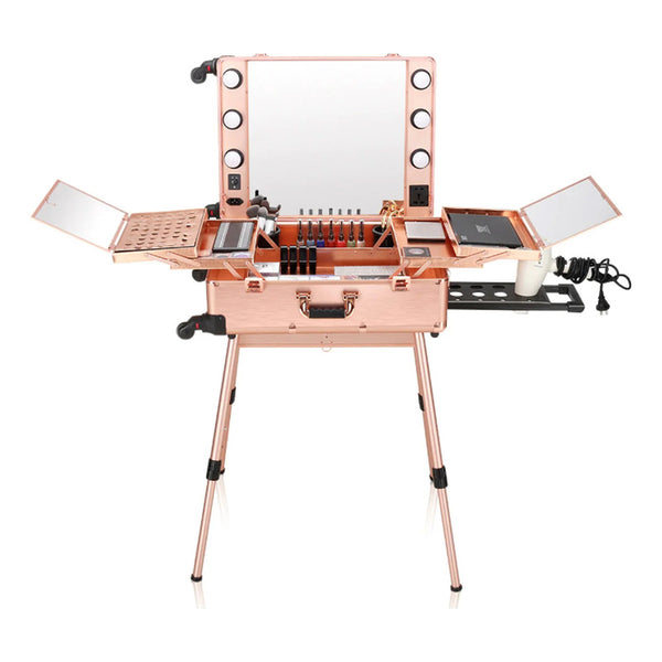 Maleta Profesional Con Luces Y Parlantes Tamaño L Rosa